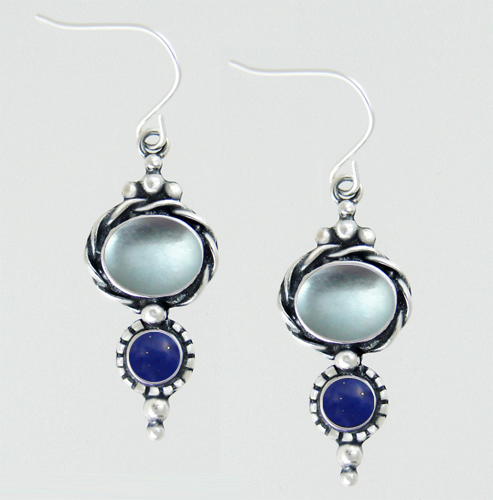 Sterling Silver Drop Dangle Earrings With Blue Topaz And Lapis Lazuli